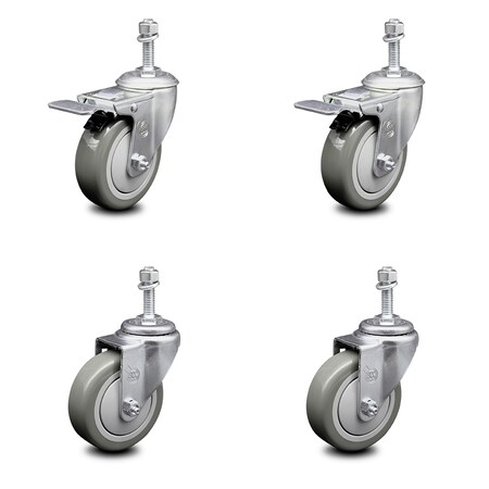 Service Caster 4 Inch Gray Polyurethane Swivel 10mm Stem Caster Total Lock Brake SCC, 2PK SCC-TSTTL20S414-PPUB-M1015-2-S-2